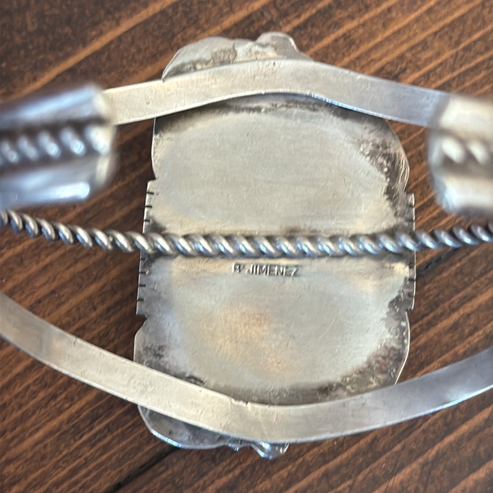 Native American Variscite Turquoise Silver Cuff Bracelet Stamped B Jimenez - Picture 3 of 8